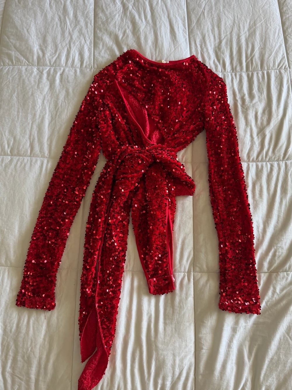 Sorelle UK Red Sequin Cutout Tie Waist Bodysuit XS NWOT
